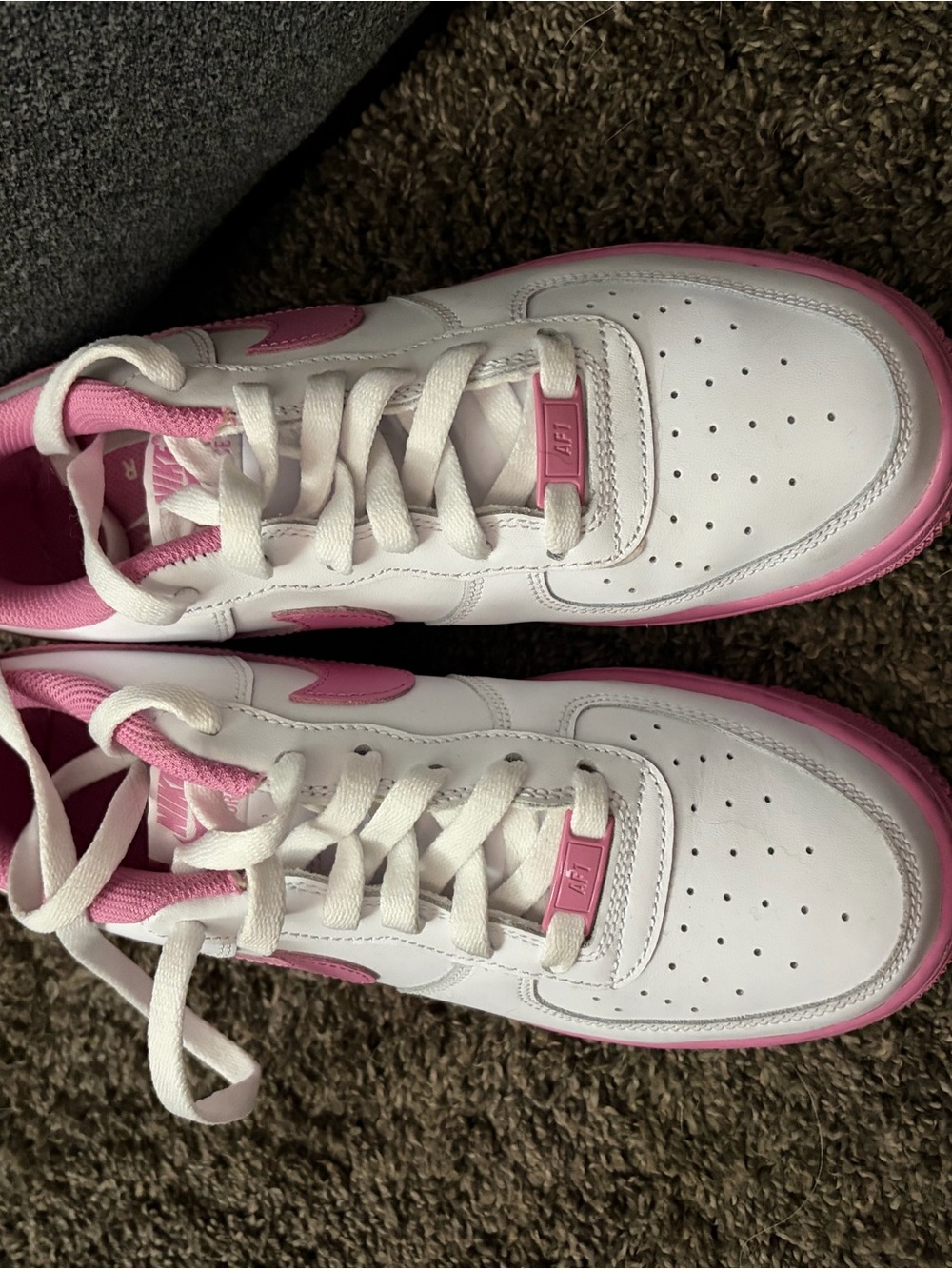Kids air force ones White and Pink Low-Top Sneakers with Cushioned Comfort